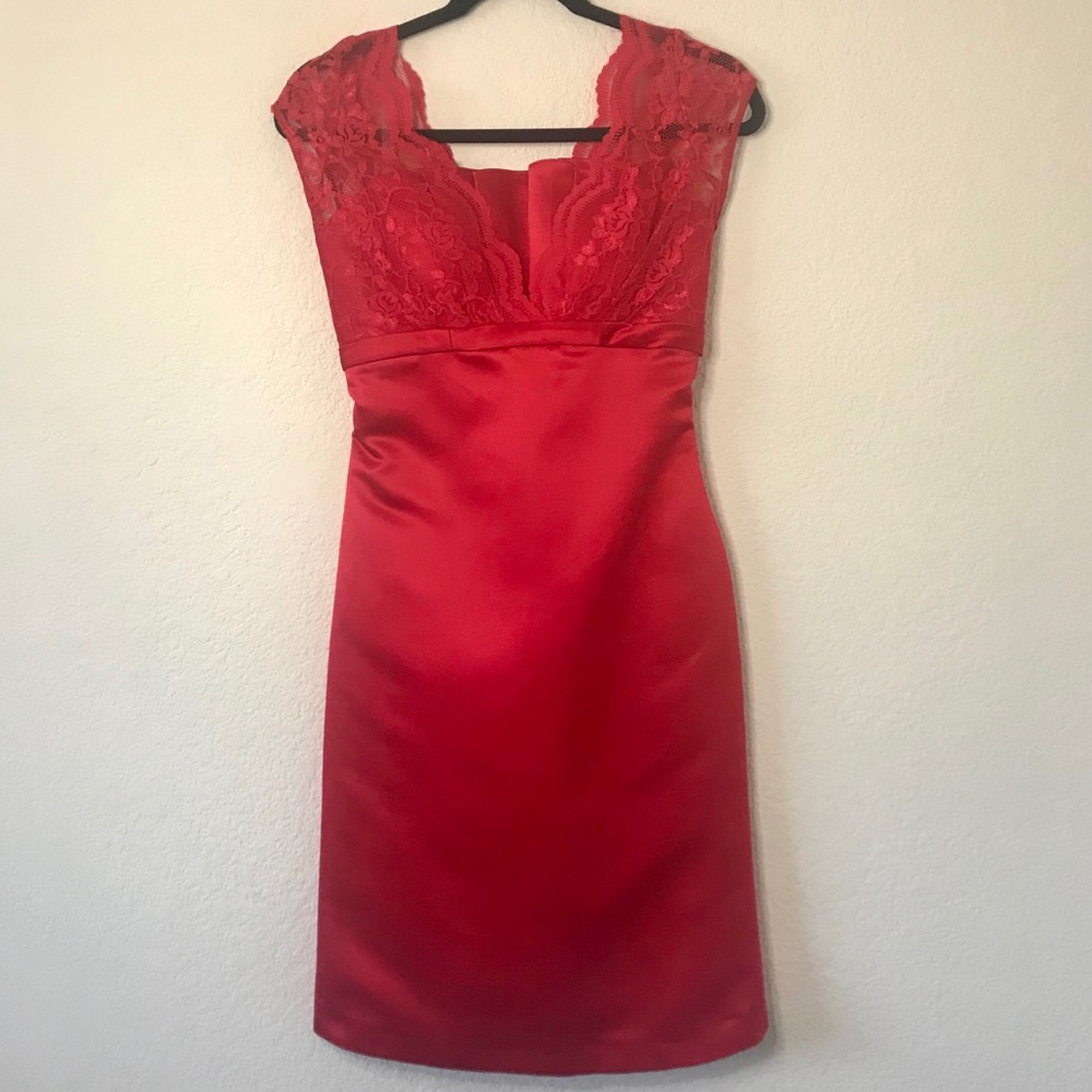 Bill Levkoff Red Lace Formal Dress